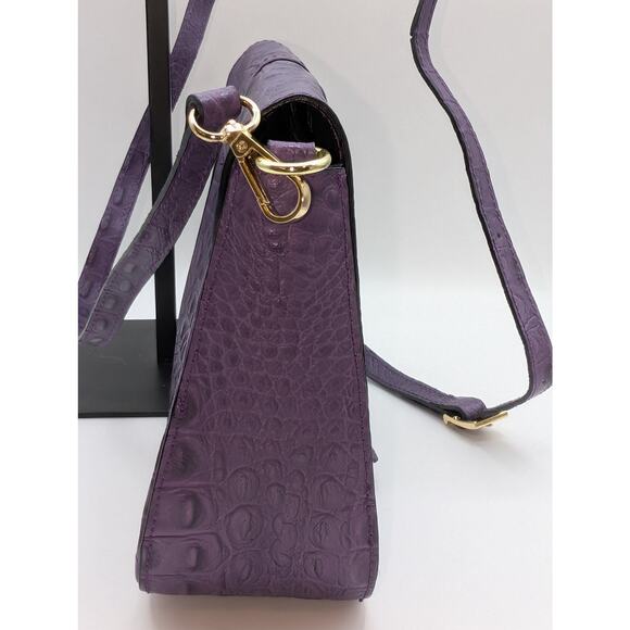 Firenze Italy Purple Leather Croc Embossed Long Strap/Short Strap Shoulder Bag - Picture 6 of 16